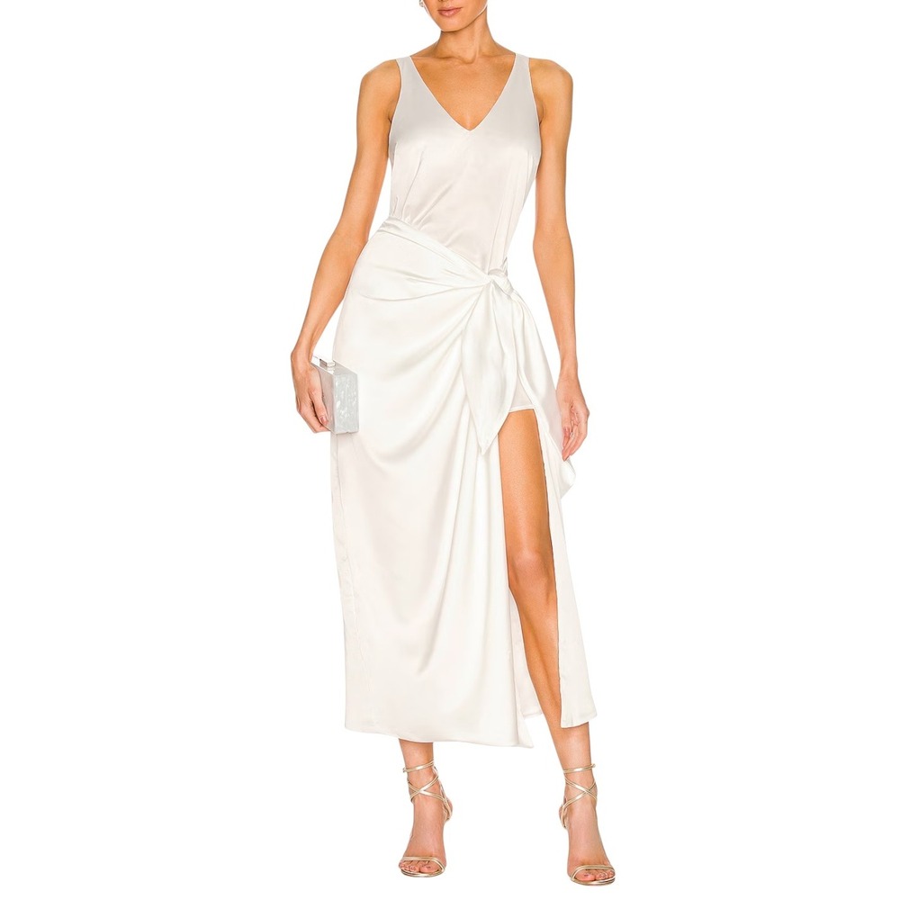 NWT Show Me Your Mumu Hampton‎ Wrap Maxi Dress Ivory Luxe Satin Women's Size S